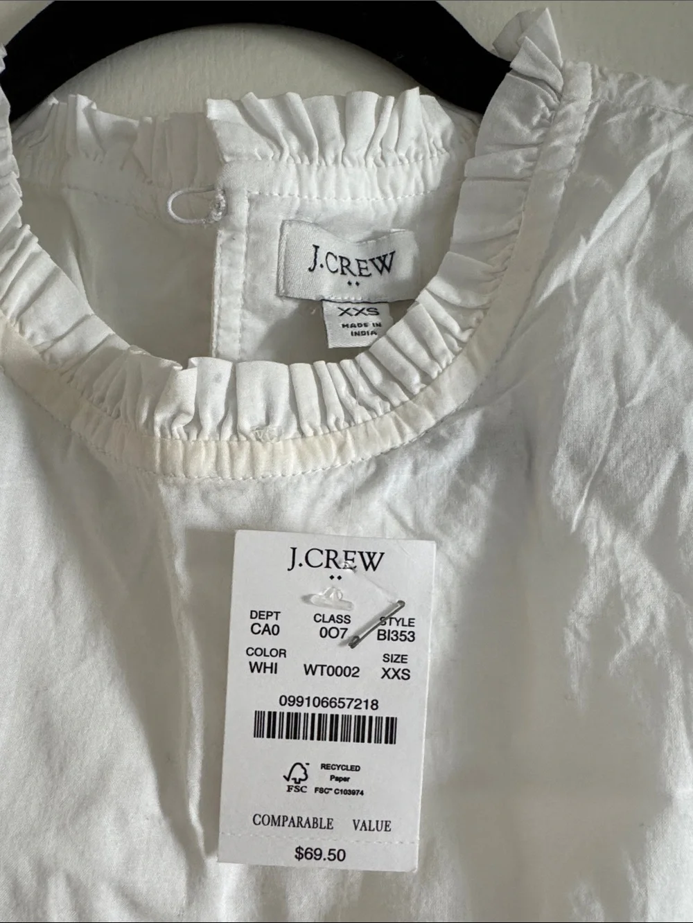 J. Crew White Sleeveless Cotton Tank with Blue Floral Hem